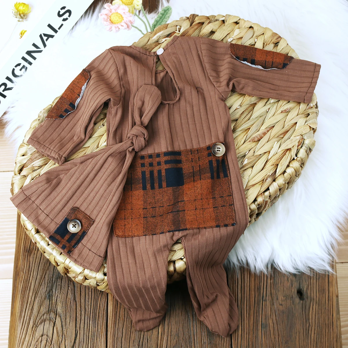 Ylsteed Newborn Photography Clothes Baby Boy Patchwork Jumpsuit Hat Set Baby Photography Props Newborn Shooting Outfit