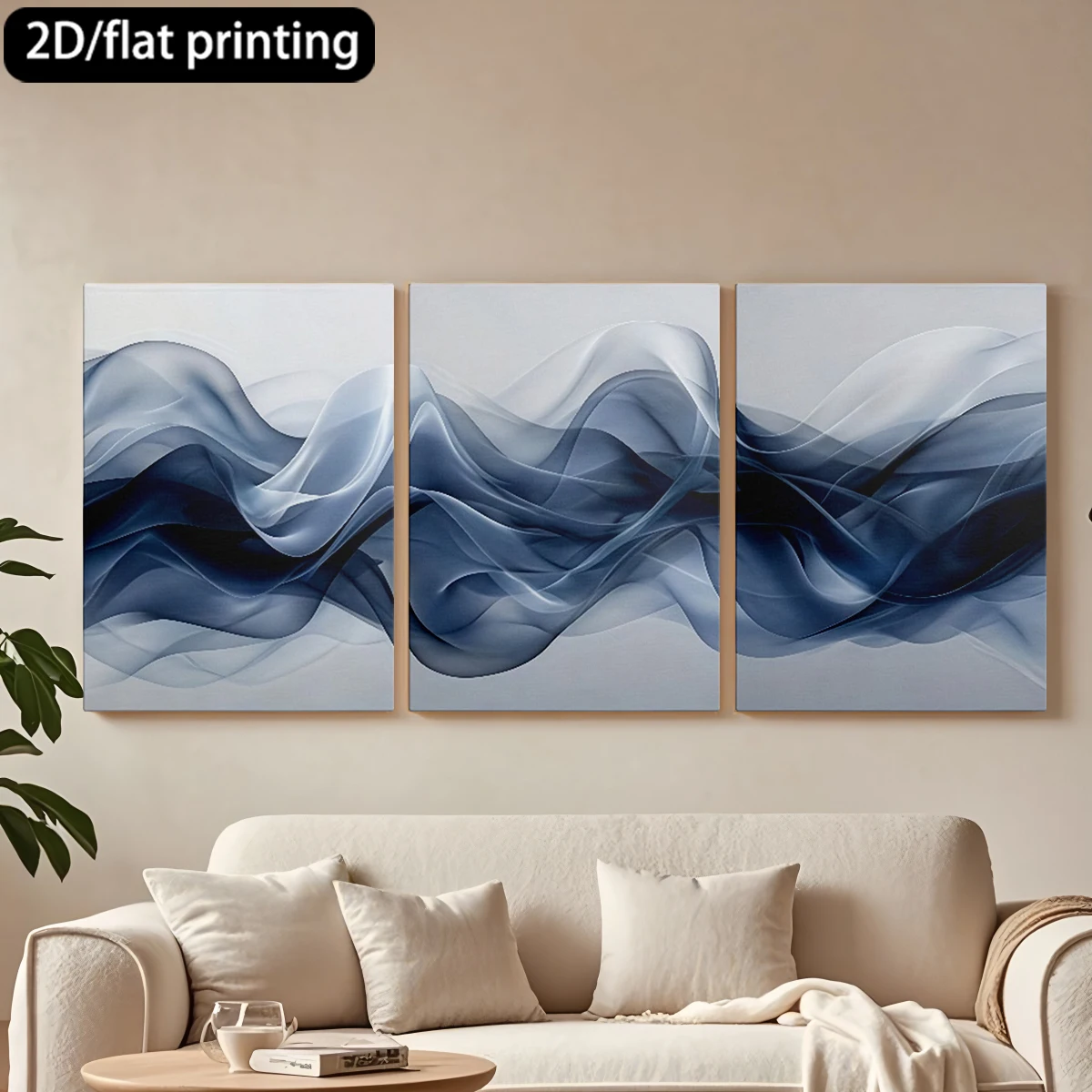 

3pc wooden frame canvas decorative paintingAbstract blue wavy patterns, global.Corridor bedroom decoration
