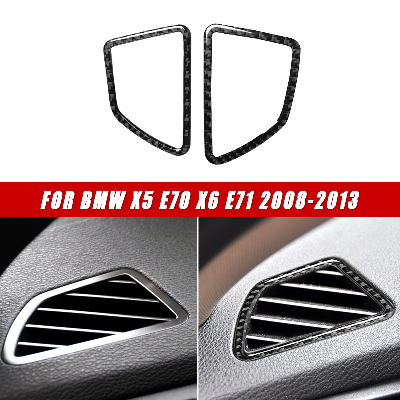 For BMW X5 E70 2007-2013 X6 E71 2008-2014 Car Interior Trim Accessories Real Soft Carbon Fiber Stickers Dashboard air vent