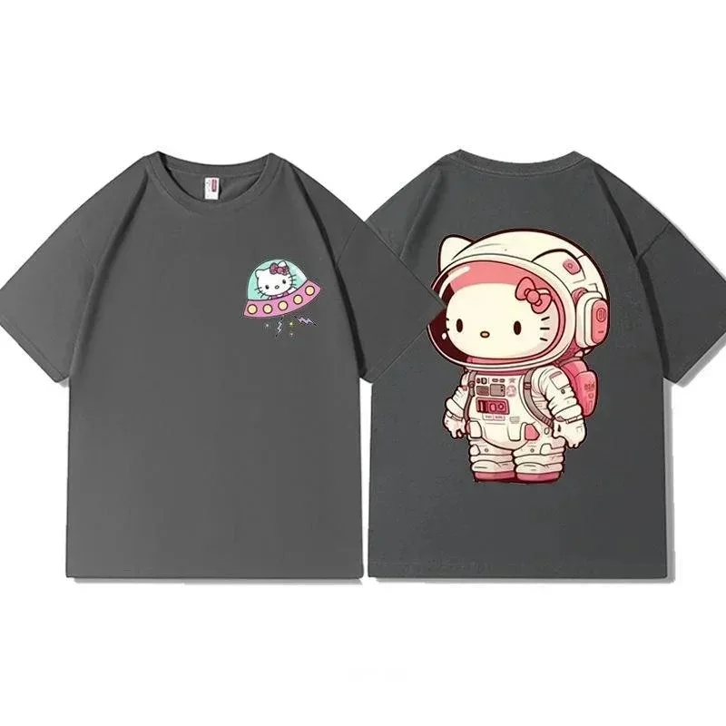 Hello Kitty New Cotton Short Sleeve T-shirts American T Shirt For Men Clothing Style Fashion Loose Tee Shirts Couples Summer Top