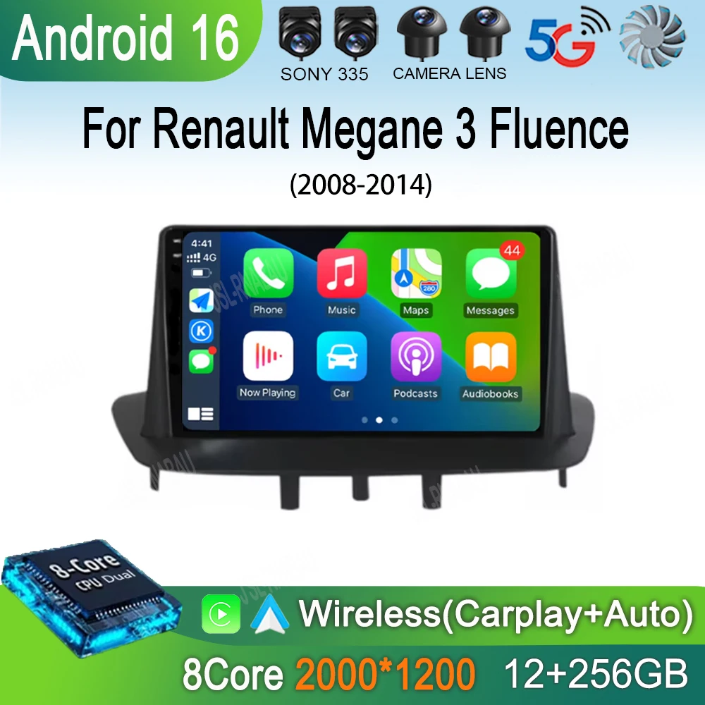 Car Radio Android 16 For Renault Megane 3 Fluence 2008-2014 Multimedia Video Player Navigation Stereo DVD Carplay Head Unit WIFI