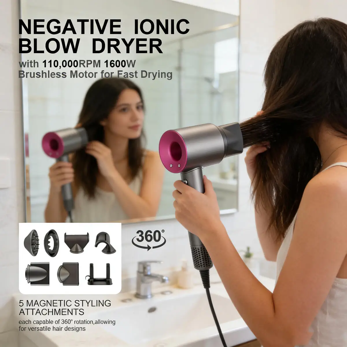 

Новый профессиональный безлистный отрицательный ионный уход за волосами 1,8 м, быстрый домашний мощный фен, постоянный 200 миллионов анионовых фен