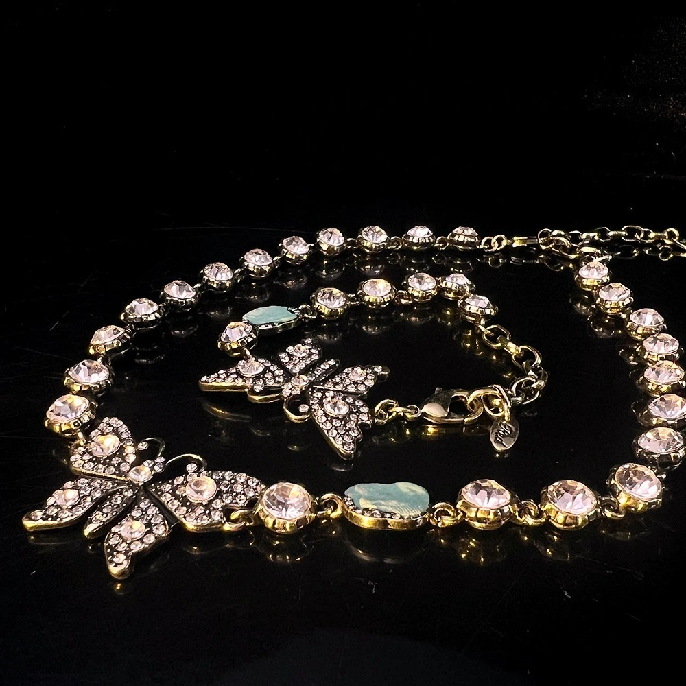 

Ожерелье с кристаллами и бабочками, набор браслетов для женщин, роскошные ювелирные изделия со стразами, винтажная цепочка, эффектный подарок для вечеринки, аксессуары