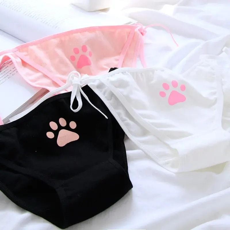 Women Panties Cotton Underwear Japanese Type Cute Claw Lace Up Animation Strap Loli Soft Sister Girls Underpants Female