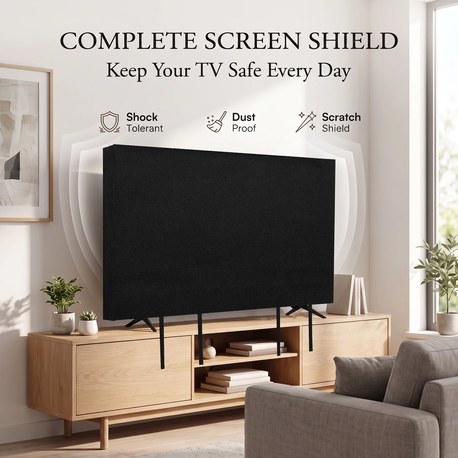 TV Protective Cover Heavy Duty Felt Anti Scratch TV Cover with Bottom Strap Dustproof TV Screen Cover for 50