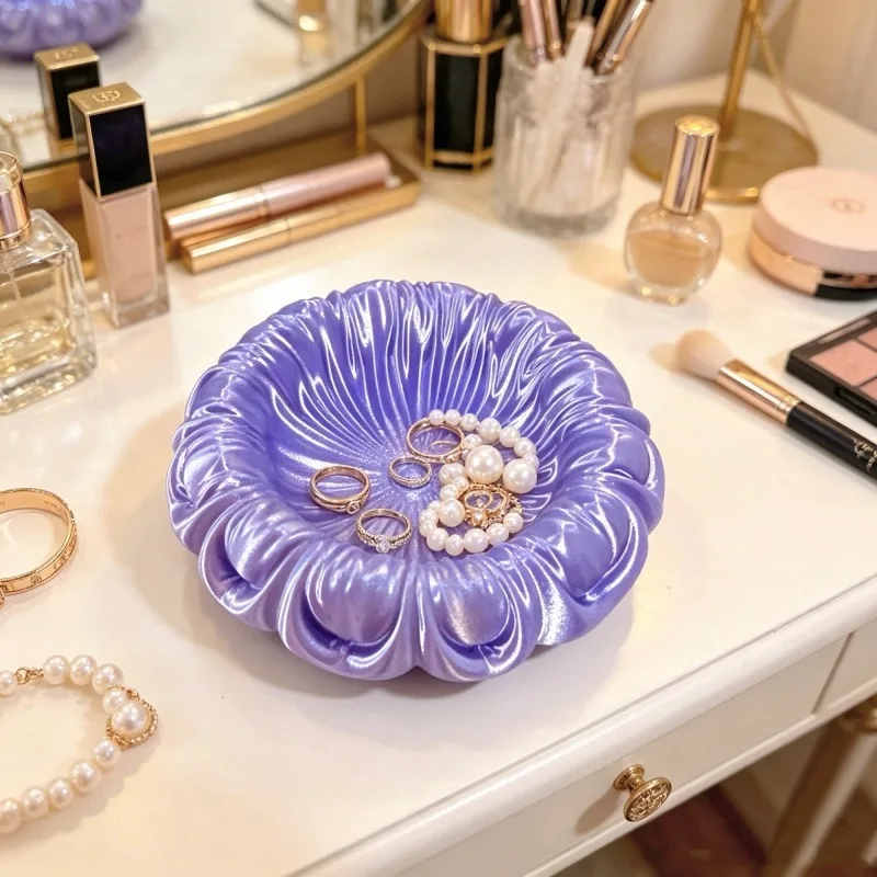 Flower Shaped Storage Tray, Household Jewelry Box, Plastic High-value Ornament, Bedroom Dressing Table, Decorative Tray