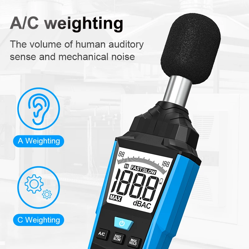 Brand Portable Sound Level Meter 30~130dB Decibels Noise Audio Measuring Max Value Data Hold A/C Weighting Fast Slow Sonometros