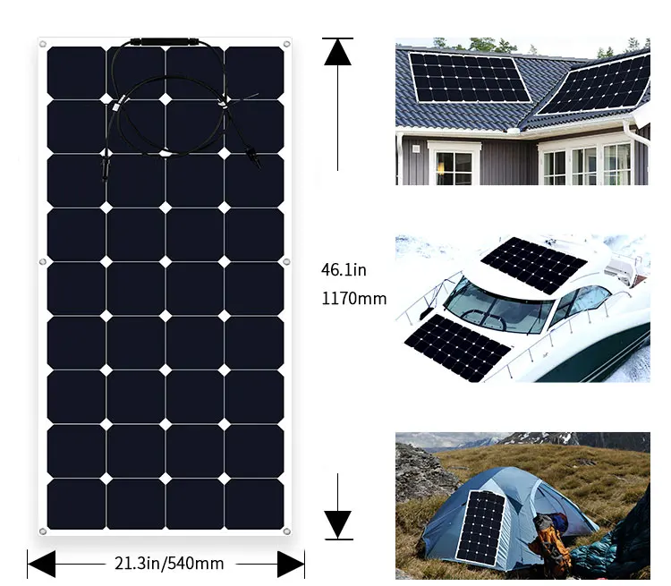 Renewable Green Energy Sunpower Cells Portable 120W Semi Flexible Solar Power Panel