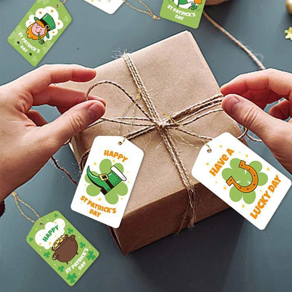 

12Pcs St Patrick's Day Decorative Tags Green Shamrock Labels Irish Holiday Party Favors Present Wrapping Ornaments