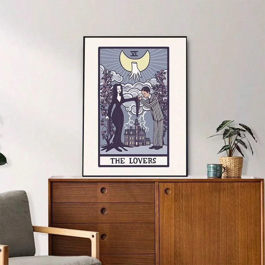 Retro Style Lover Tarot Card Canvas Prints Adams Family Horror Movie Poster for Living Room Bedroom & Dormitory Wall Art Decor