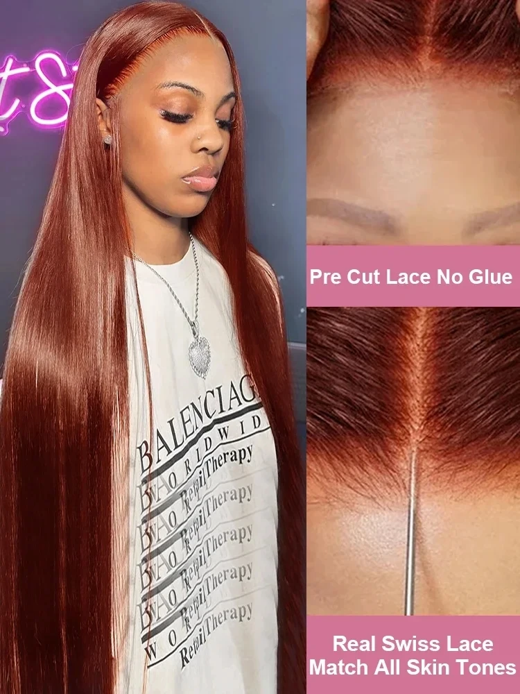 Bone Straight Lace Front Wig #33 Reddish Brown Colored Indian Human Hair 13x4 13x6 HD Transparent Lace Frontal Wig Pre Plucked