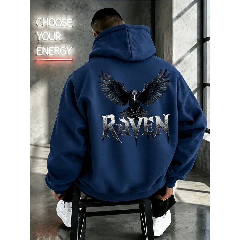 Double Sided Print Raven Crow Hoodie Unisex Gothic Metal Letter Print Oversized Hooded Sweatshirt Dark Streetwear Hoody