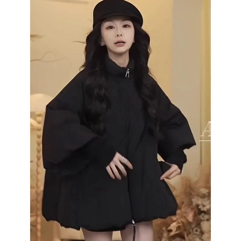 

Модная зимняя хлопковая куртка, женская свободная утягивающая талия, черная верхняя одежда, элегантный стиль, женская одежда