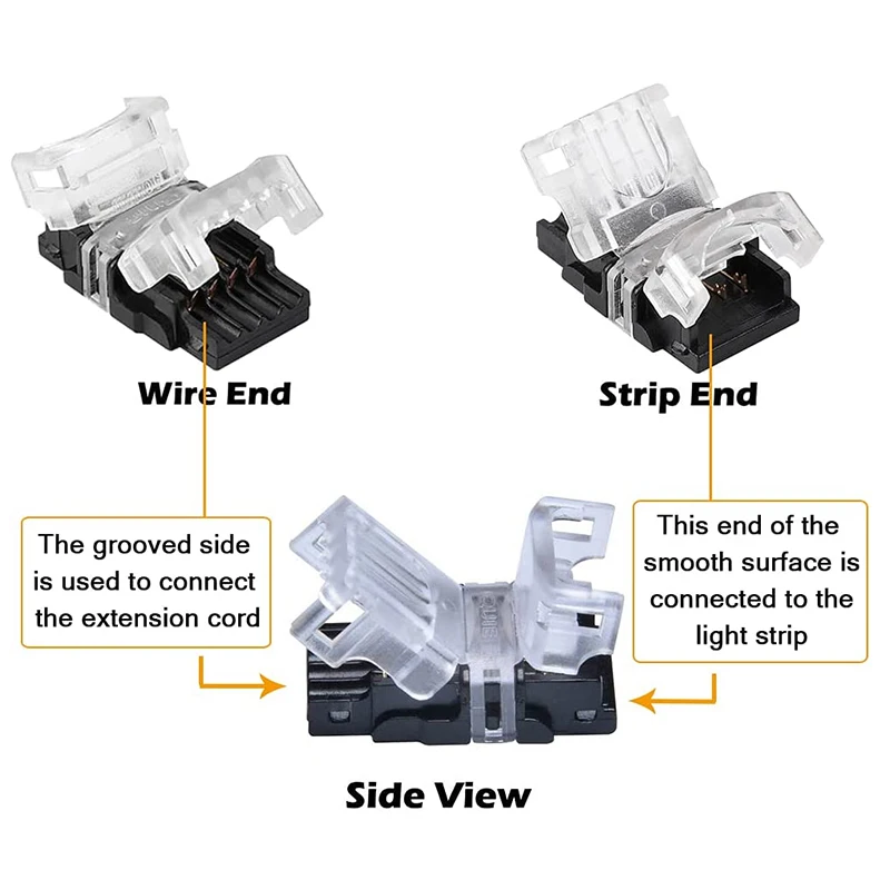 10pcs 4 Pin LED Connector for Waterproof 10mm RGB 5050 LED Strip to Wire Quick Connection Include 5M 22AWG 4pin Extension Cable