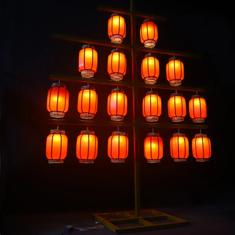 New wedding Chinese red lantern screen road guide hotel Chinese wedding wrought iron lighting background decoration