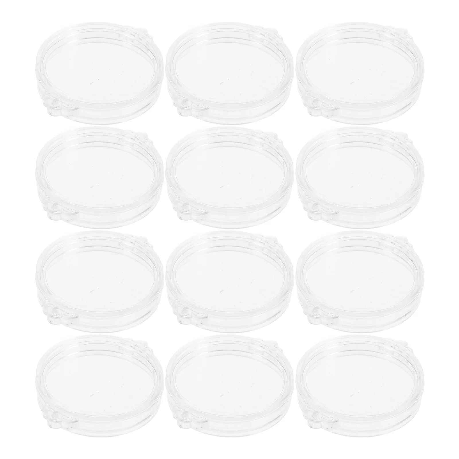 12 قطعة صندوق تخزين كبسولات عرض العملات المعدنية الشفافة للعملات المعدنية وحامل الميدالية الفضية البلاستيكية مع شماعات الأذن متعددة الاستخدامات