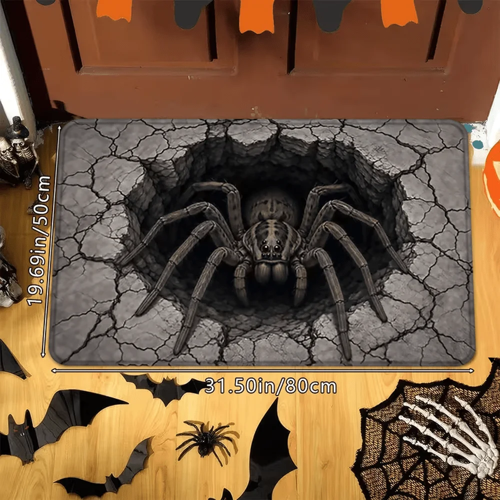 1pc, 2D Flat Slate Stone Crackle Effect Simulated Spider Print Pattern Entry Door Mat - Foyer Welcome Rug, Pet-Friendly Welcom