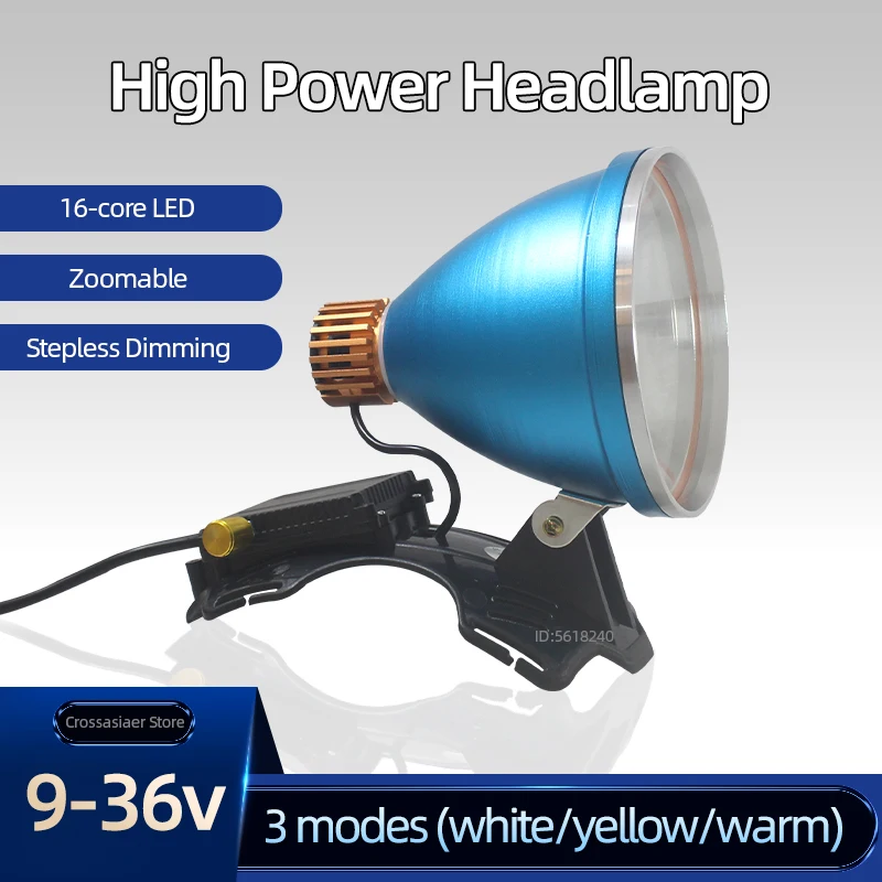 

Head Flashlight Powerful led Headlamp 12v Fishing Headlight Hunting Spotlight 50w Stepless Dimming Zoomable Searchlight Camping