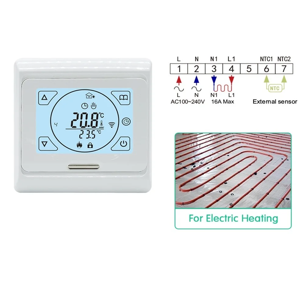 Floor Heating Controller Programmable Thermostat 7-days Programmable Settings Built-in Temperature Sensor 16A 3A
