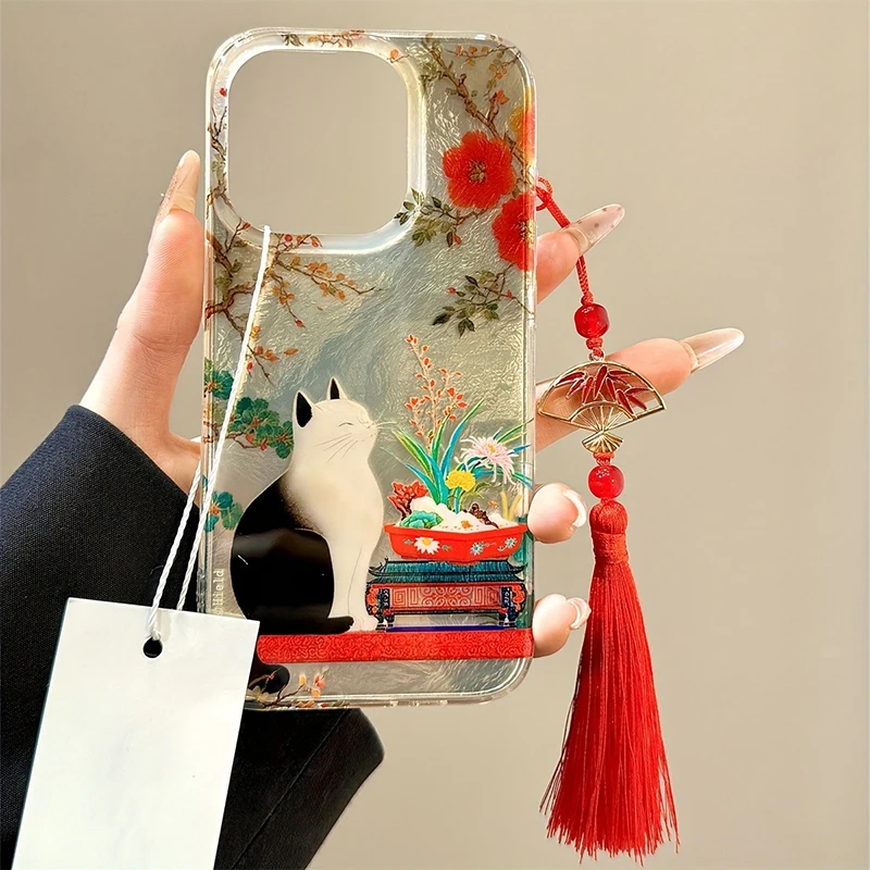Luxury Cute Cat Flower Vortex pattern Clear Phone Case For iPhone 16 15 14Pro Max 14 13 12 11 XS XR X SE 7 8 Plus Silicone Cover - náhled 4