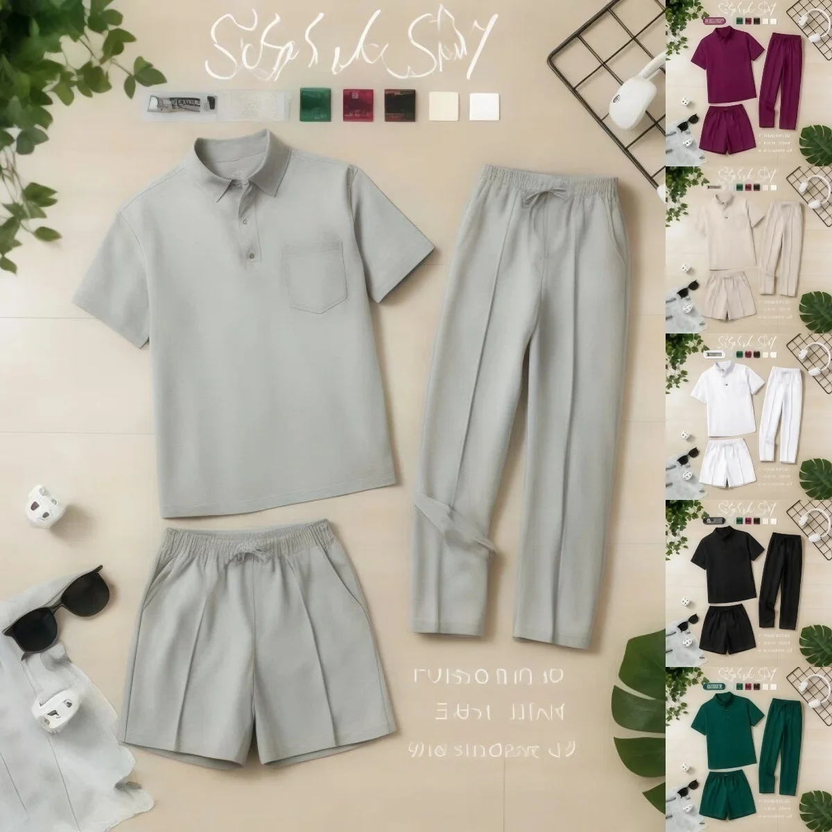 

Summer men's new solid-color casual set, breathable and skin-friendly, loose and comfortable, light and mature three-piece set