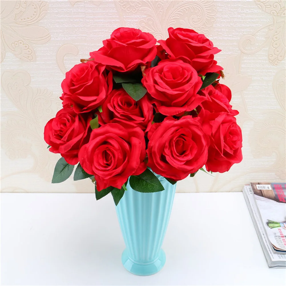 

Artificial Flowers Fake Flowers Silk Artificial Roses 9 Heads Bridal Wedding Bouquet for Party Wedding Decoration (Red)