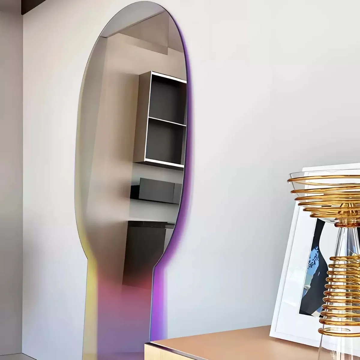 Modern simple stained glass full-body mirror living room against the wall floor dressing mirror