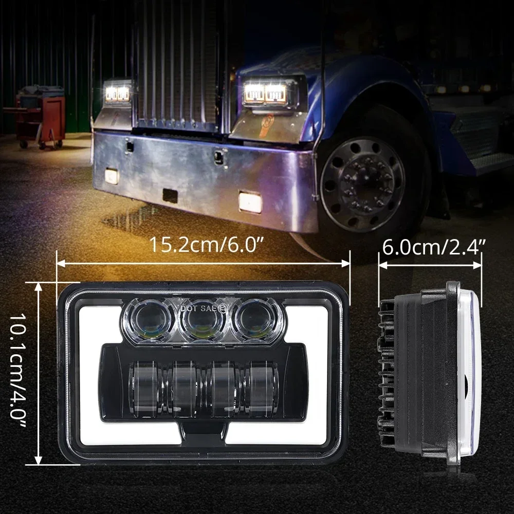 4x6inch Universal LED Headlight High / Low Beam DRL Turn Light with DOT for Truck Trailer Boat Bus Lorry Van Caravan Car