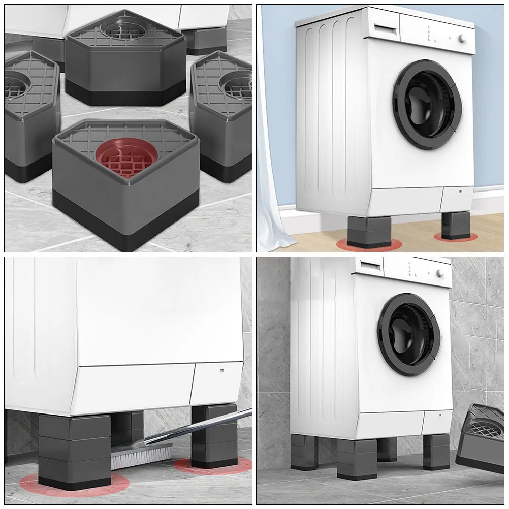 Tapetes para pés de máquina de lavar, 4 unidades, reforçados, absorventes de choque, almofadas para controle de vibração e segurança no chão, cinza