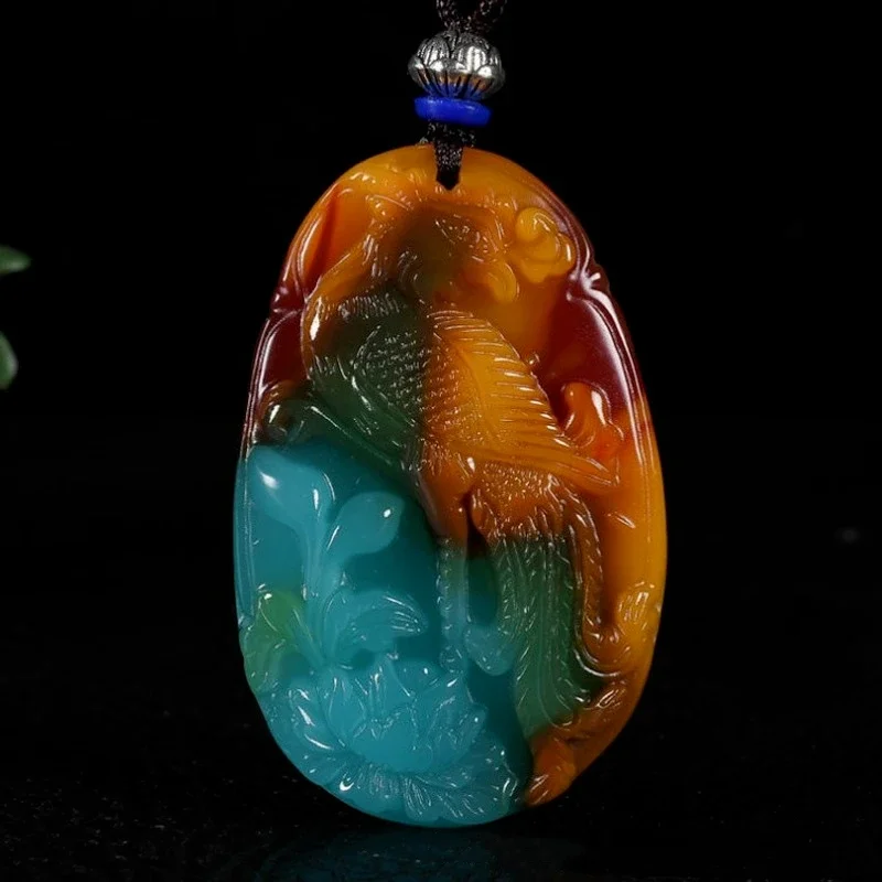 

Natural Color Hand-carved Phoenix Jade Pendant Fashion Boutique Jewelry Men and Women Peacock Necklace Gifts