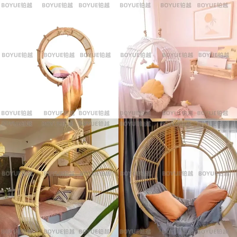 Round Hanging Basket Chair Indoor Outdoor Swing Hammock Imitation Rattan Cradle Seat for Balcony Patio Garden Home Decor