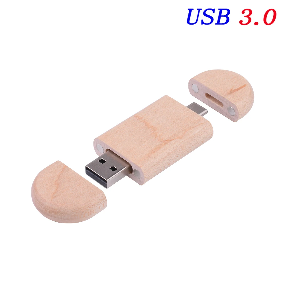 TYPE-C Houten USB 3.0 Flash Drives 128GB Gratis Logo Pen Drive Creatief Bedrijfsgeschenk U Disk 64GB Bamboe Geheugenstick 32GB U disk