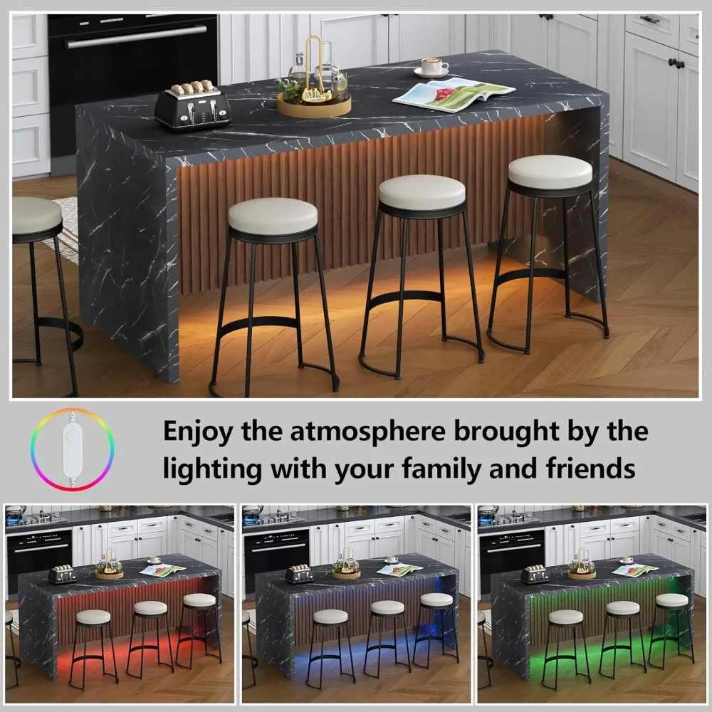 Tavolo da pranzo grande in finto marmo da 71 pollici, tavolo da isola con luce a led, tavolo da pranzo moderno da cucina con strisce di marmo