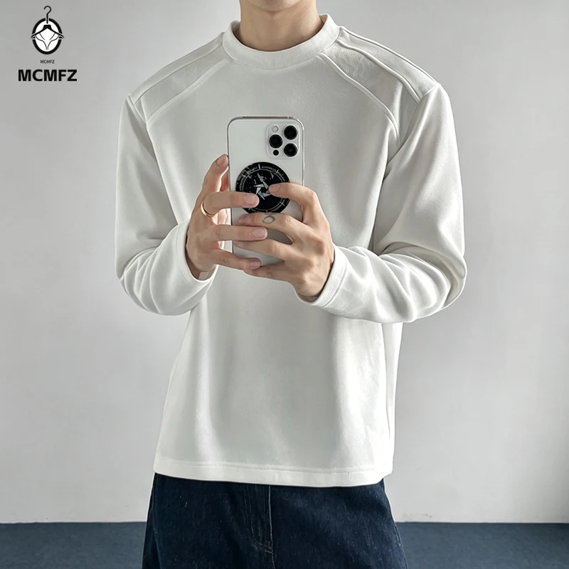 Mens Long Sleeve Crew Neck Sweatshirt Raglan Seam Spliced Shoulder Soft Fabric Loose Casual Top For Autumn
