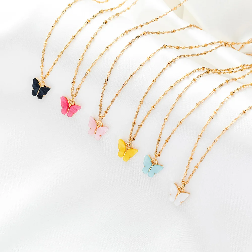 Personalized and Creative Butterfly Pendant Necklace in Colorful Acrylic, Vintage and Simple Jewelry for Women