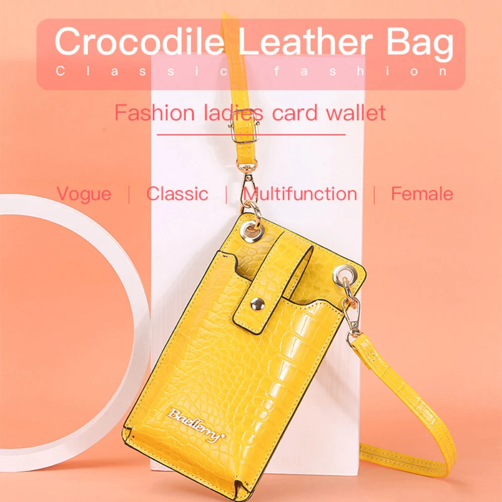 New mobile phone bag with European and American crocodile pattern multi card holder, fashionable vertical zipper crossbody bag