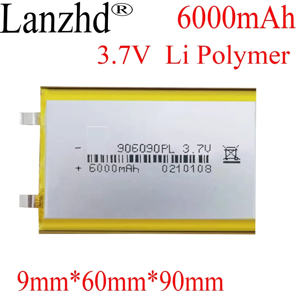 1-10 szt. Bateria polimerowa li-po 6000 mah 3,7 V 906090 inteligentne domowe głośniki MP3 Akumulator litowo-jonowy do rejestratora, GPS, mp3, mp4,