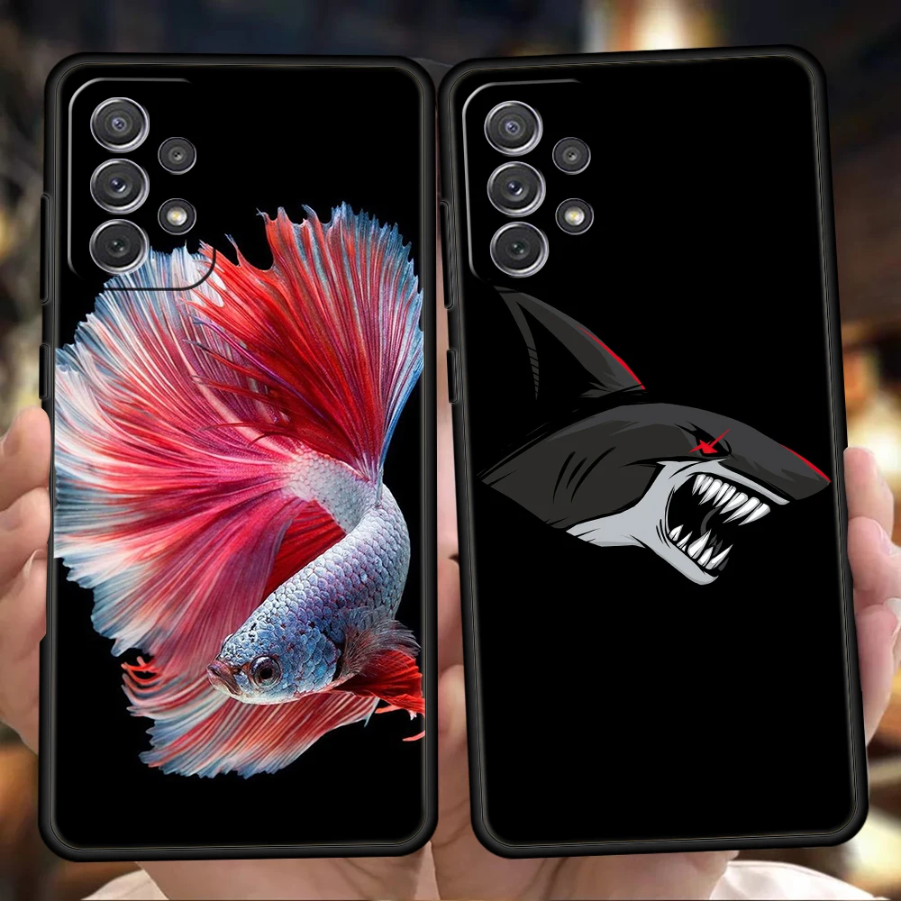 Black Style Fish Phone Case for Samsung Galaxy A15 A14 A25 A54 A34 A51 A71 A72 A73 A32 A52 A52S A11 A21S A31 A41 5G Soft Shell