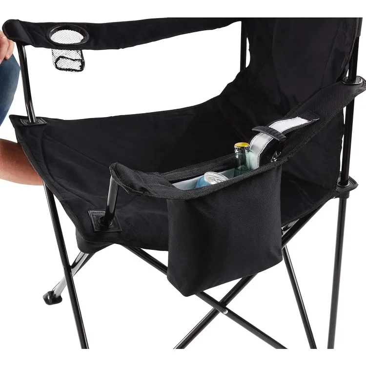 Portable Camping Chair with 4-Can Cooler, Fully Cushioned Seat and Back with Side Pocket and Cup Holder, Carry Bag Included