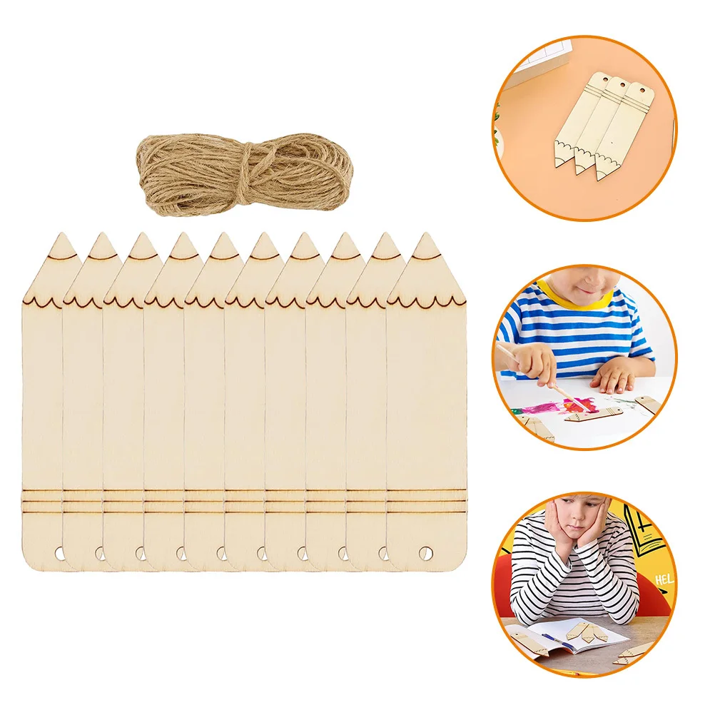 

10Pcs Unfinished Wood Bookmarks Pencil Shape Blank for DIY Painting Carving Party Decorations Reading Markers Hanging Tags