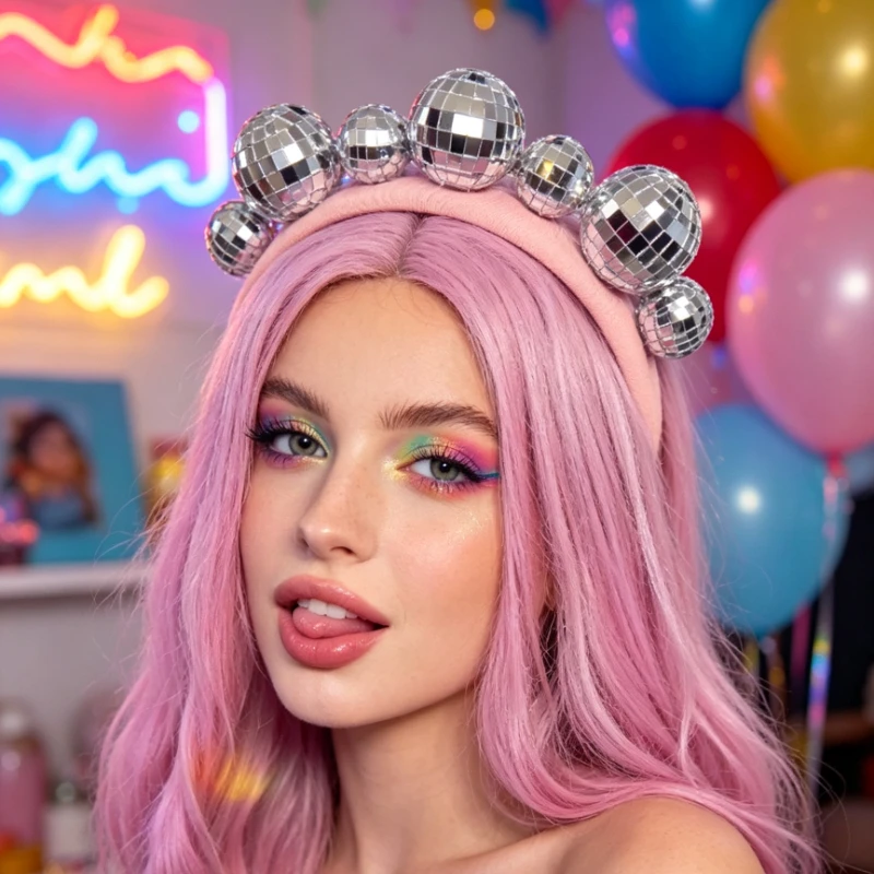 Disco Ball Foam Headband,Glitter Mirror Ball Hair Crown with Sparkle Reflects, Cut Y2K Chunky Headpiece for BFF Party Photoshoot