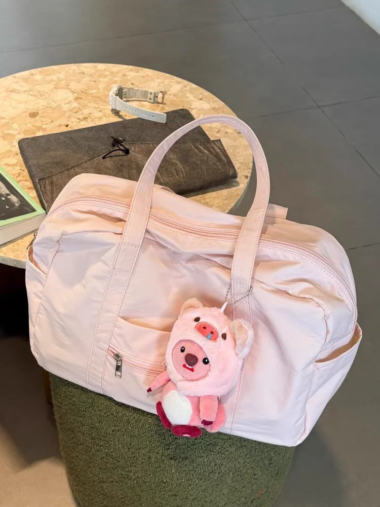 

Портативная розовая сумка-тоут большой емкости, ручная дорожная спортивная сумка для фитнеса, нейлоновый материал, корейская сумка для отдыха Sle