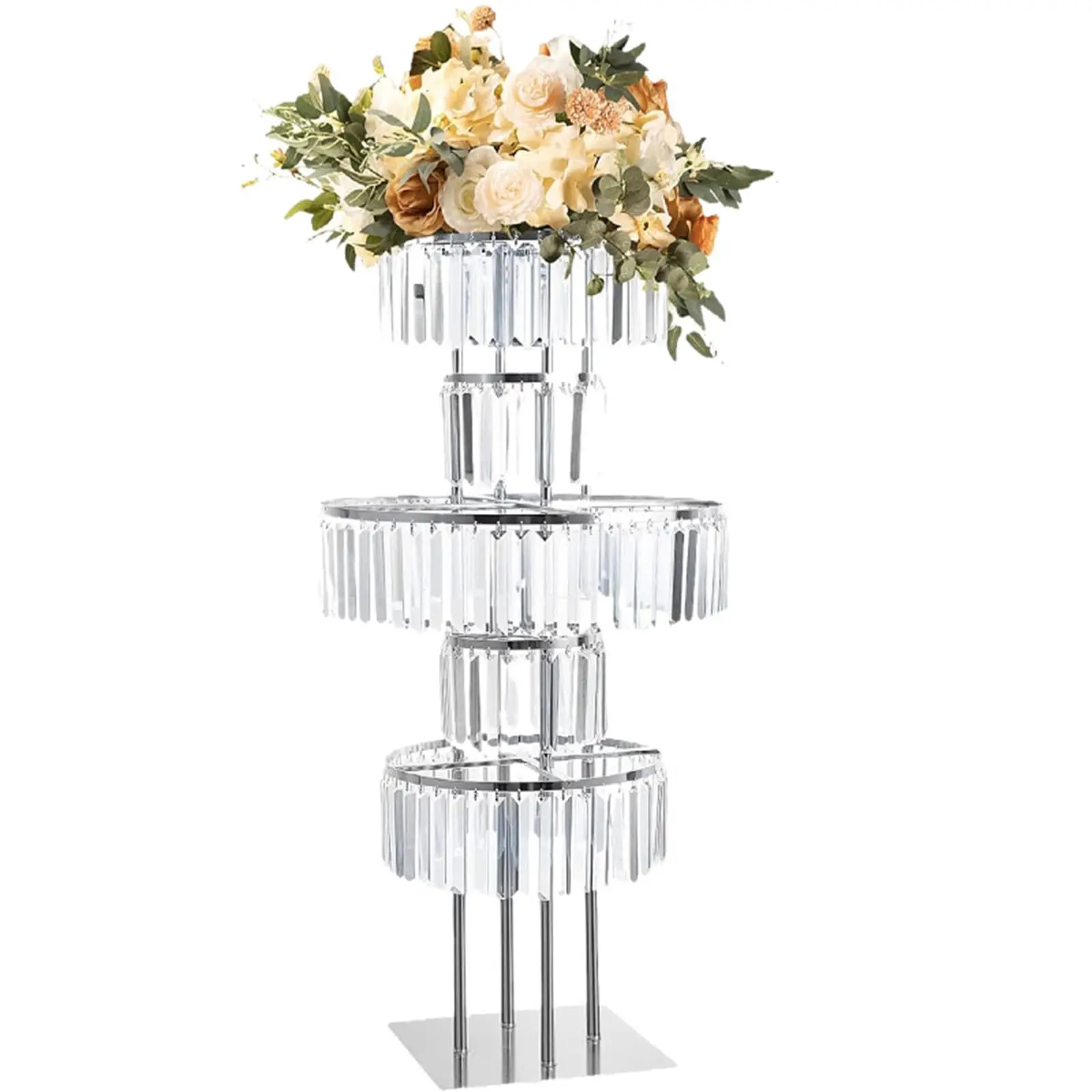 

5 Tier Crystal Flower Vase for Wedding Table Centerpieces 43.3 Inch Tall Flower Stand with Hanging Crystal Metal Cylinder Flower Vase