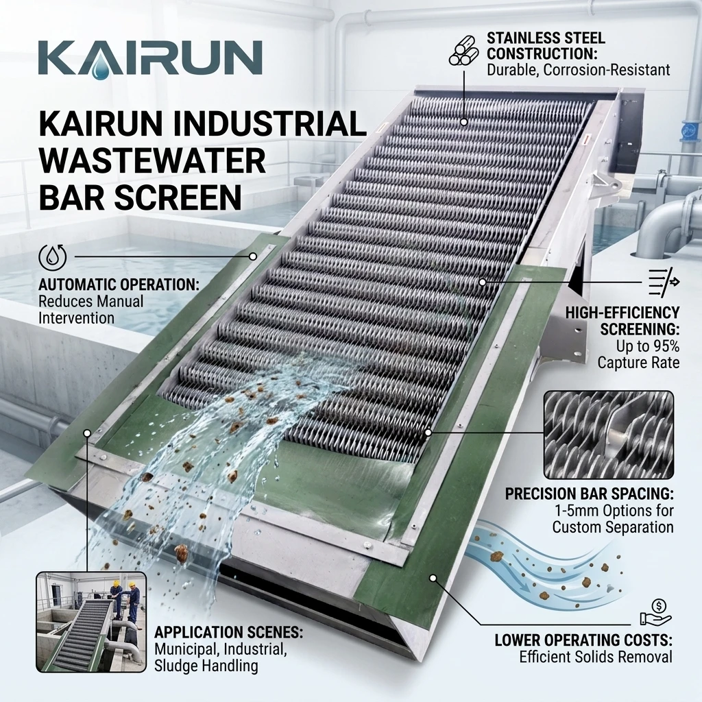 Raked Bar Screen Wastewater Equipment Stainless Steel 316 Corrosion Resistant Mechanical Fine Screen