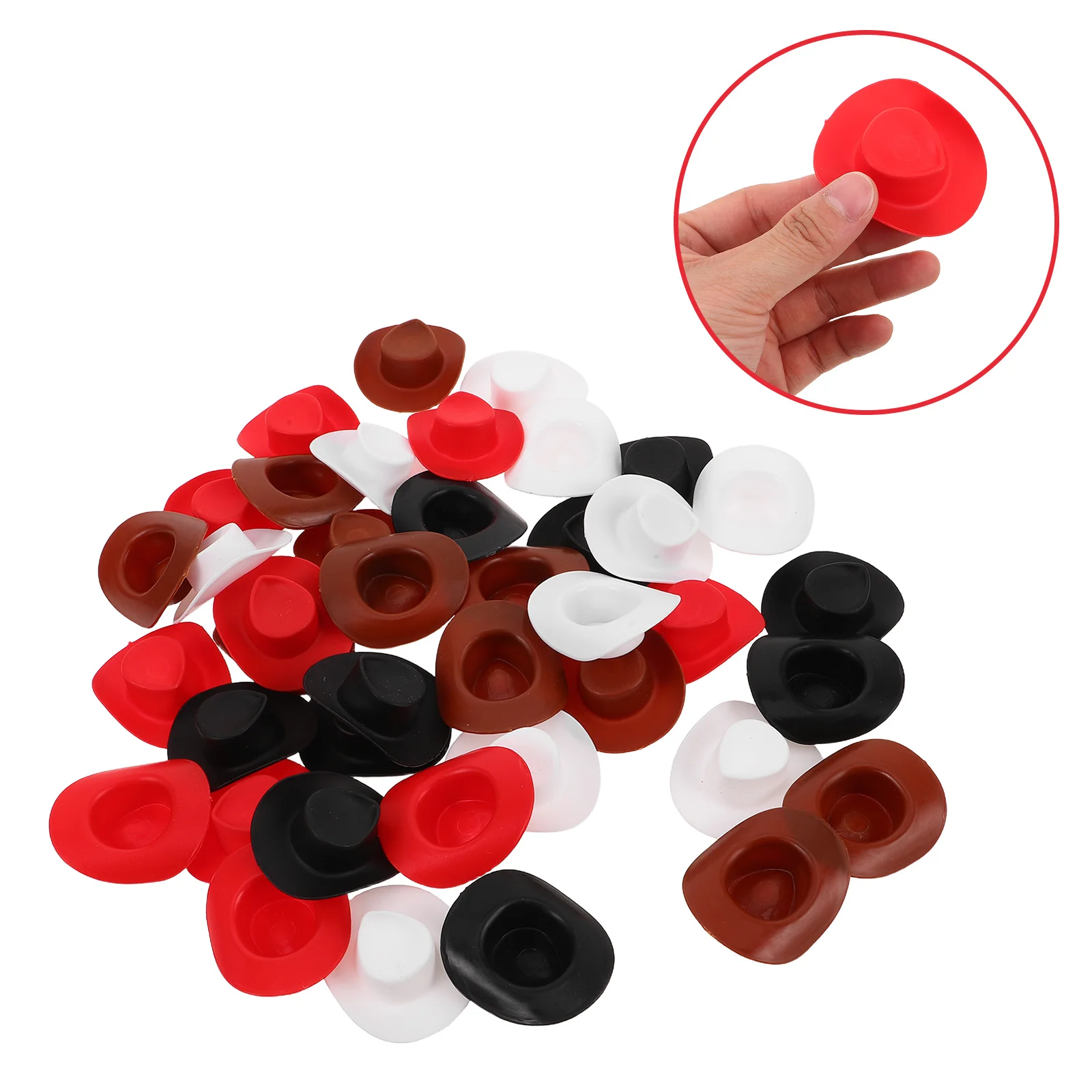 40 szt. Mini Kapelusze Kowbojskie Urocze Plastikowe Kapelusze Westernowe dla Kowbojek Małe Rękodzieło Dekoracje na Przyjęcia Akcesoria Miniaturowe Kapelusze
