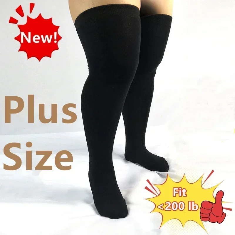 Thigh High Socks Women Plus Size Stockings Oversized Ladies Knee Sock Large Big Long White Socks Black Striped 3XL 4XL XXXXXL