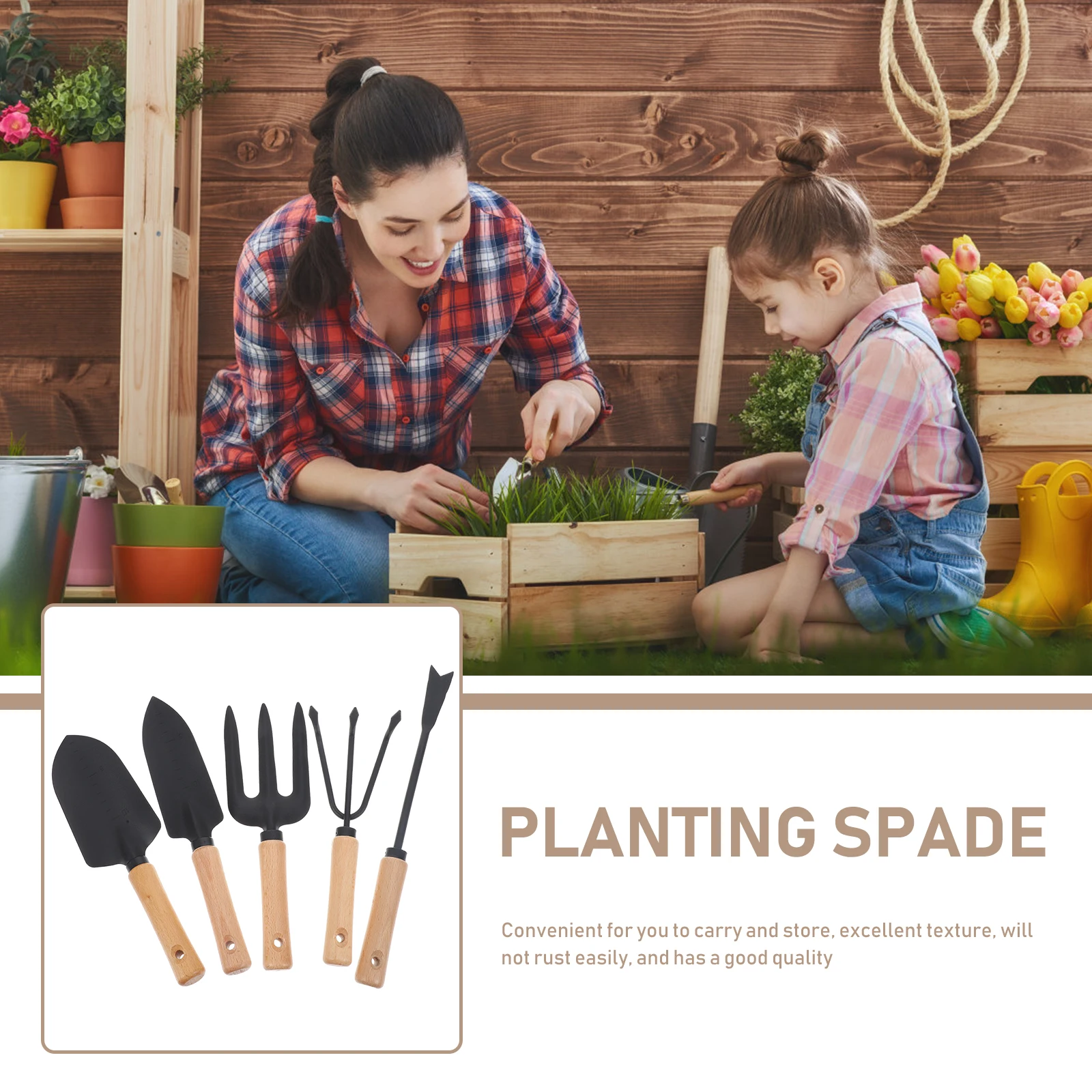 

5pcs Carbon Steel Garden Shovels Mini Camping Tools Durable Gardening Kit Transplanting Child Rake Practical Outdoor Smooth Edge