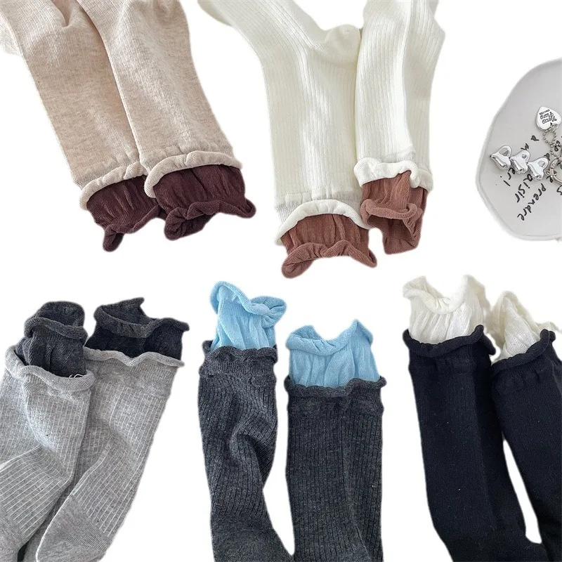1/9 pairs New Fashion Split-Color Socks Spring Casual Comfortable Colorblocked Stack Sock Sweat-Absorbing Simple Mid-Calf Socks