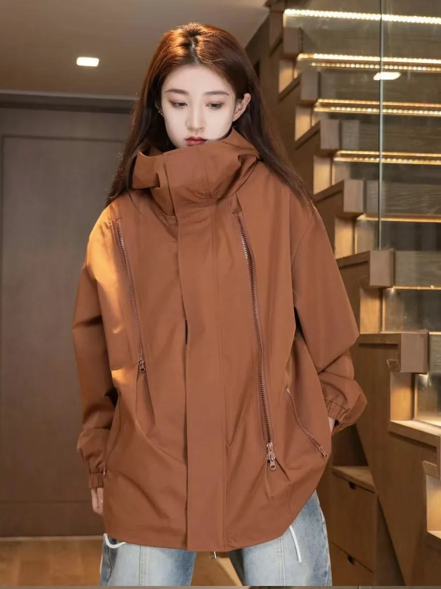 

Biker Jackets Womens Jacket Non Leather Spring Canvas Cargo Style Multi-Pockets Webbed Utility Hiking Safari Trekking Adventure