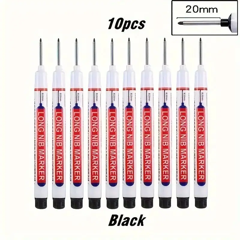 

10-Pack Long Tip Markers - Quick-Dry, Waterproof for Construction, Woodworking & Tiles